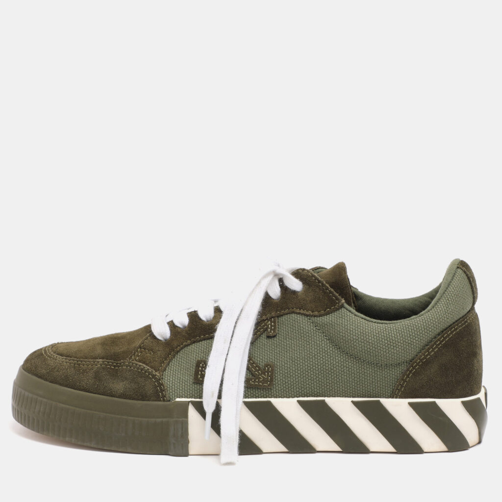 Off-White Green Canvas and Suede Vulcanized Low Top Sneakers Size 40 Off-White Green Canvas and Suede Vulcanized Low Top Sneakers Size 40