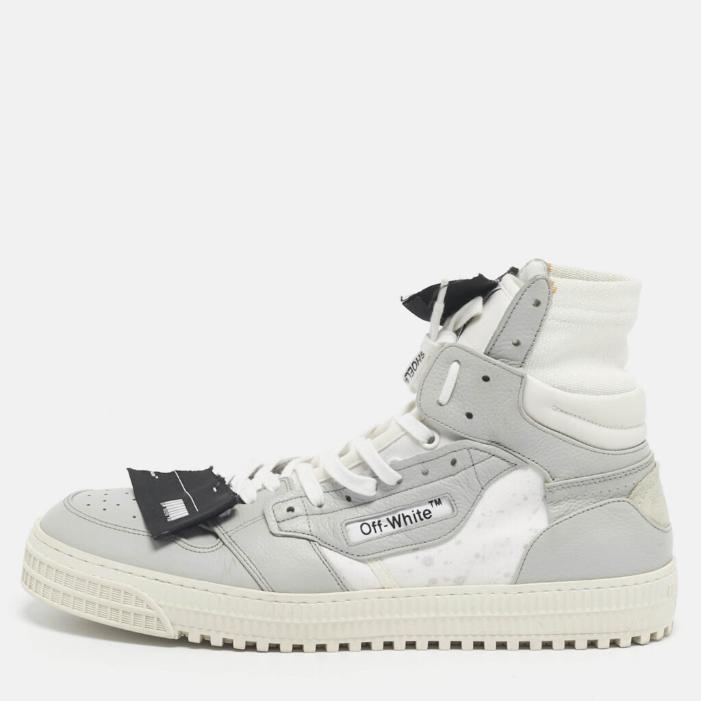 Off-White White/Grey Canvas and Leather Off Court 3.0 High Top Sneakers Size 45 Off-White White/Grey Canvas and Leather Off Court 3.0 High Top Sneakers Size 45