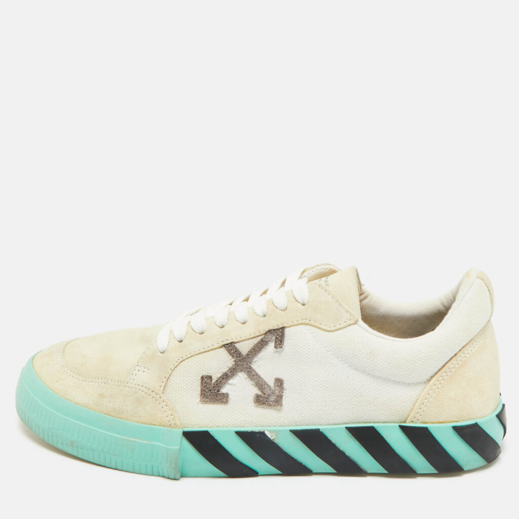 luxury-men-off-white-used-shoes-p1218711-010.jpg Off-White Grey/White Canvas and Suede Vulcanized Low Top Sneakers Size 42