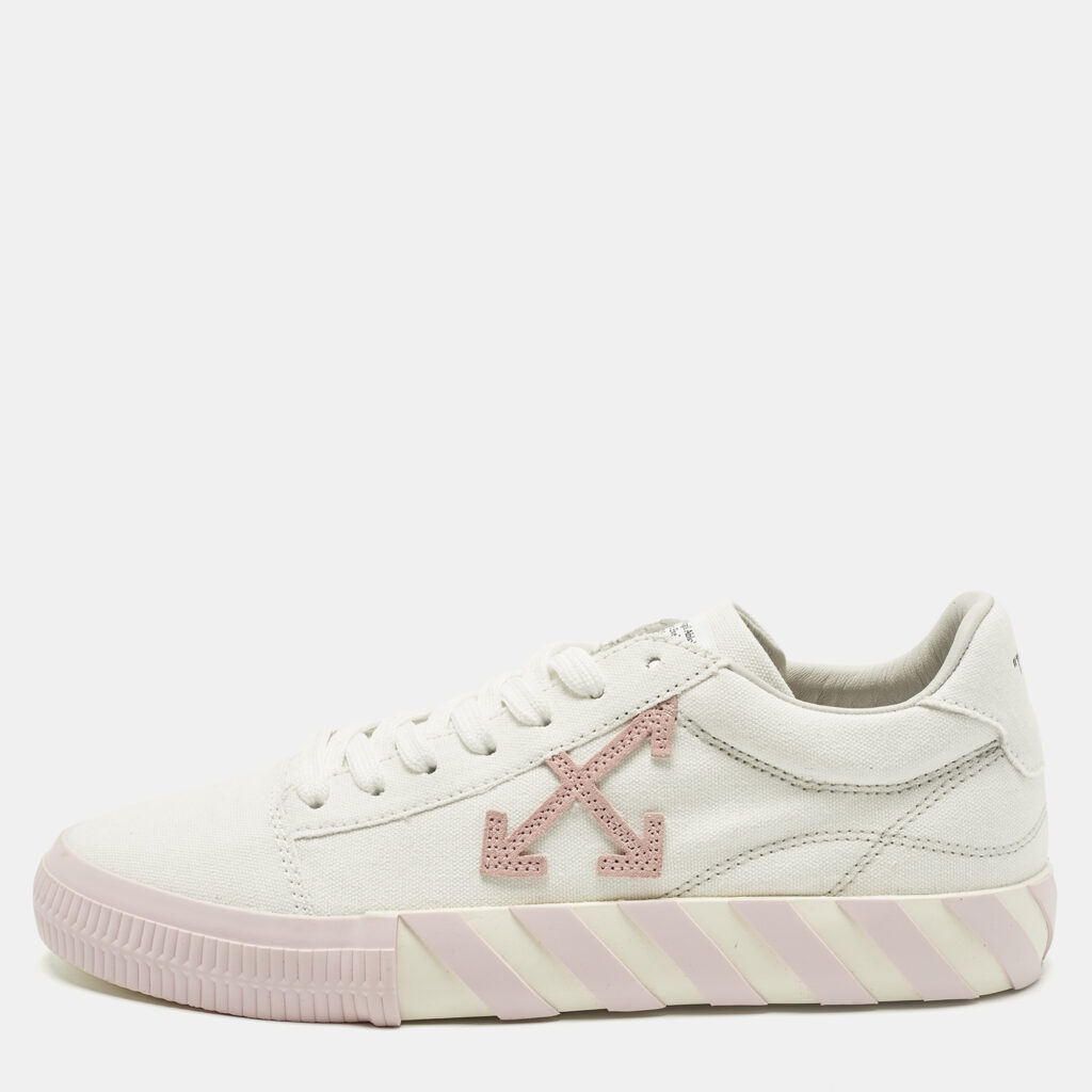 Off-White Vulcanized Size 42 White/Pink Canvas Lace Up Sneakers