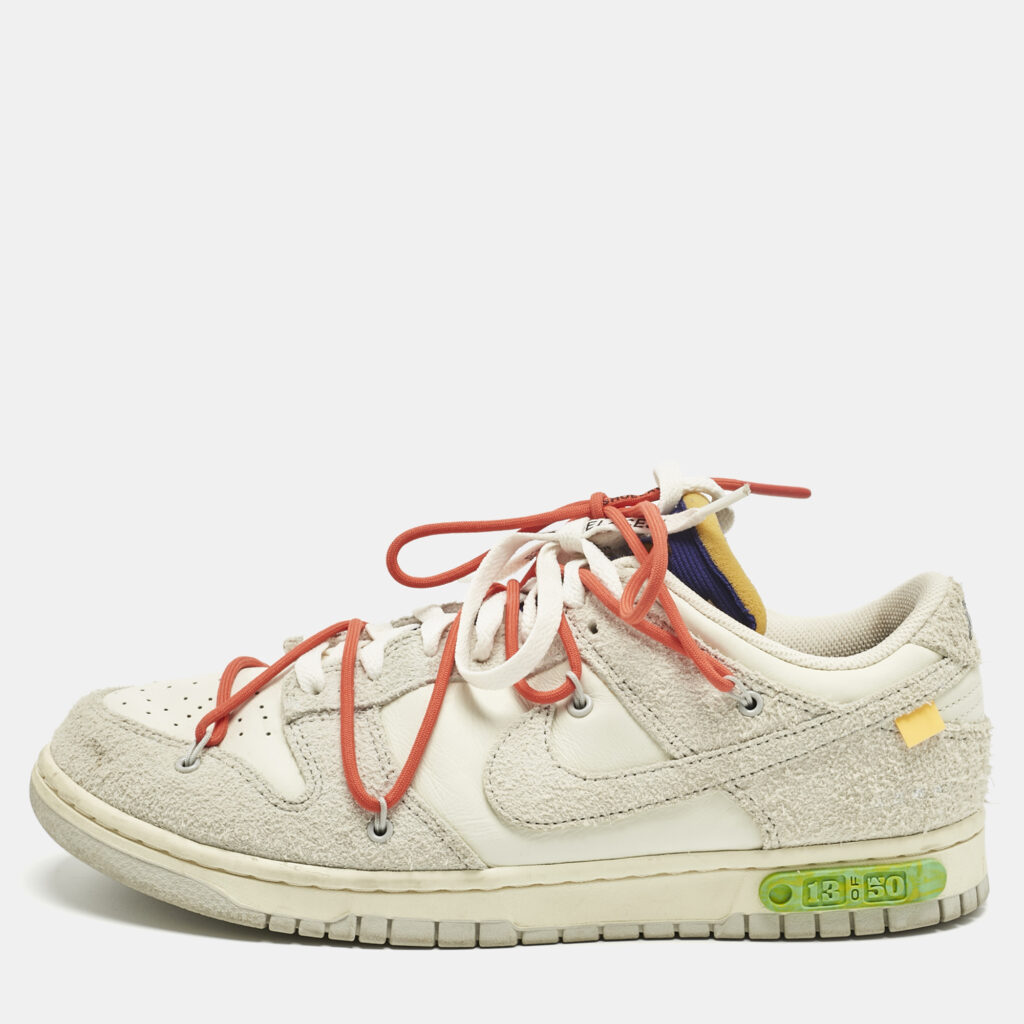 Off-White x Nike Cream/White Leather and Suede Dunk Low Top Sneakers Size 45 Off-White x Nike Cream/White Leather and Suede Dunk Low Top Sneakers Size 45
