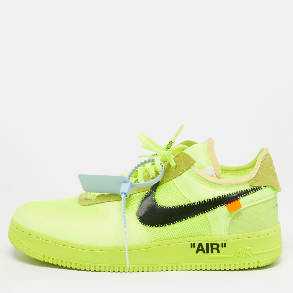 Off-White x Nike Neon Green Mesh and Suede Air Force 1 Low Volt Sneakers Size 45 Off-White x Nike Neon Green Mesh and Suede Air Force 1 Low Volt Sneakers Size 45