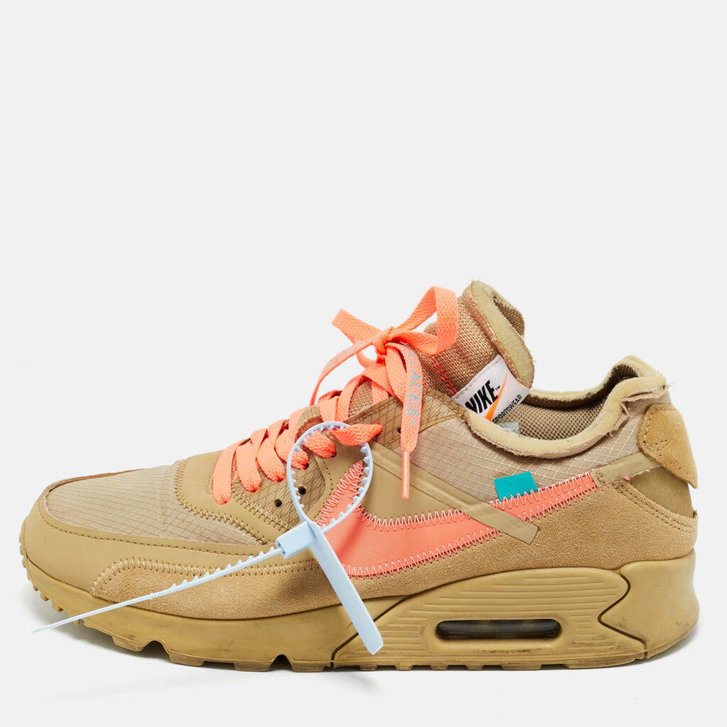 Off-White x Nike Beige Fabric and Leather Air Max 90 Desert Ore Lace Up Sneakers Size 44 Off-White x Nike Beige Fabric and Leather Air Max 90 Desert Ore Lace Up Sneakers Size 44
