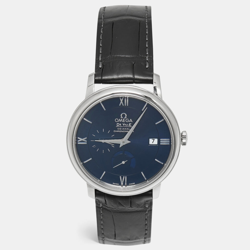 Omega Blue Stainless Steel Alligator De Ville Prestige 424.13.40.21.03.001 Men's Wristwatch 39 mm Omega Blue Stainless Steel Alligator De Ville Prestige 424.13.40.21.03.001 Men's Wristwatch 39 mm