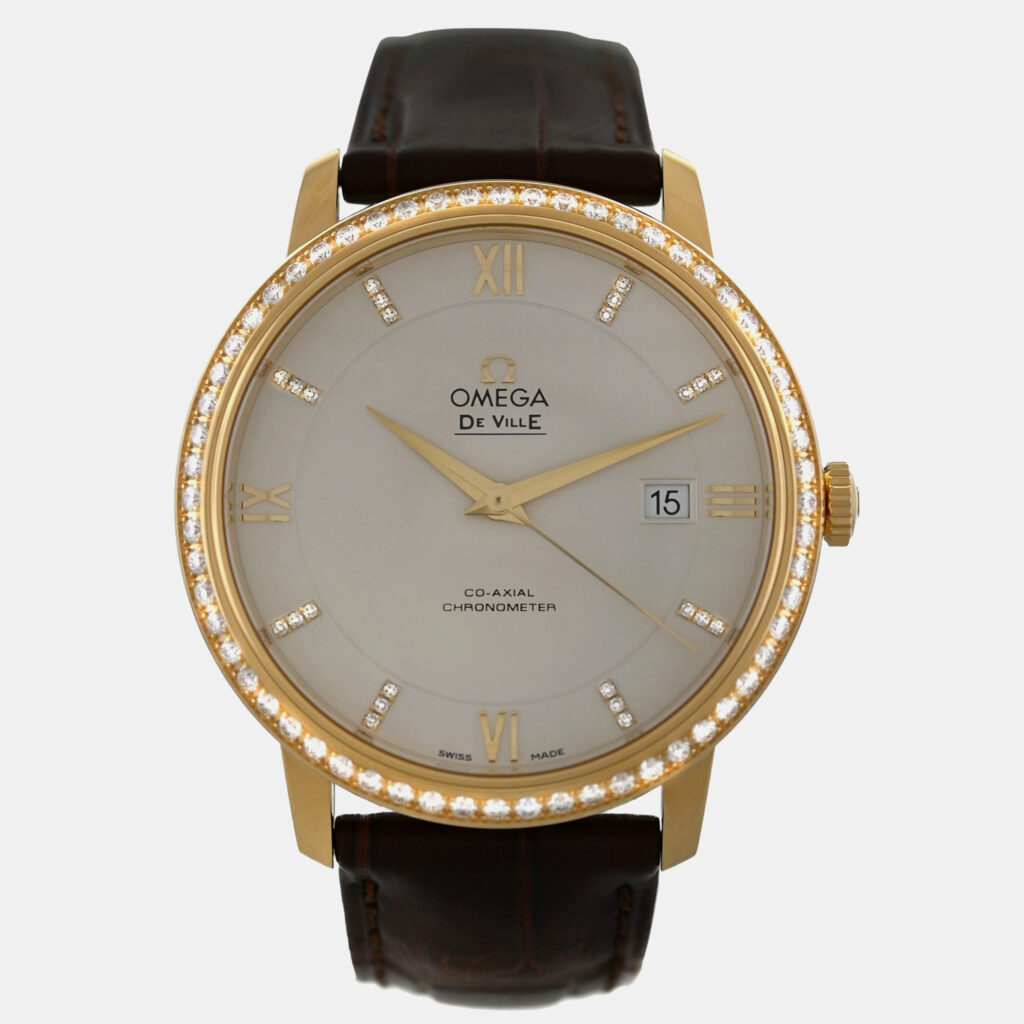 luxury-men-omega-used-watches-p1234786-011-1.jpeg Omega De Ville 42458402052001 Automatic Cream diamonds 18k yellow gold Men's Wristwatch 39.5 mm