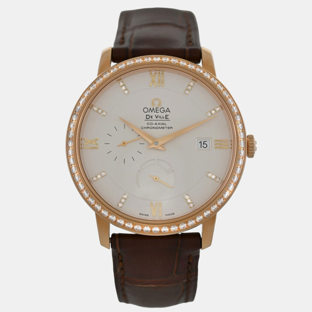 luxury-men-omega-used-watches-p1234789-012.jpeg Omega De Ville 42458402052002 Automatic Cream diamonds 18k Rose gold Men's Wristwatch 39.5 mm