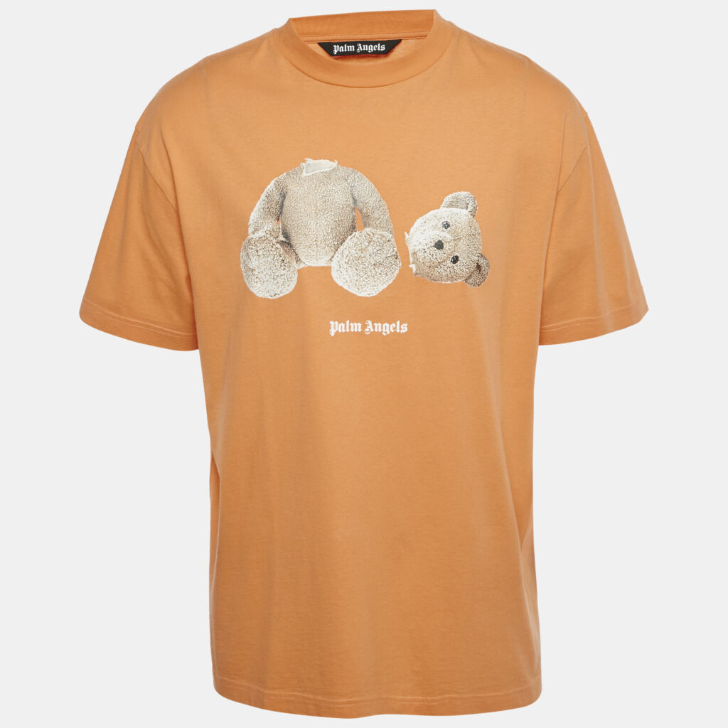 Palm Angels Orange Bear Print Cotton Crew Neck T-Shirt XL