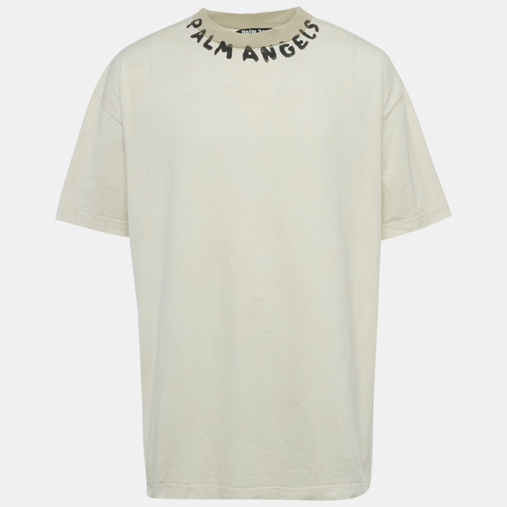 Palm Angels Grey Distressed Cotton T-Shirt XXL Palm Angels Grey Distressed Cotton T-Shirt XXL