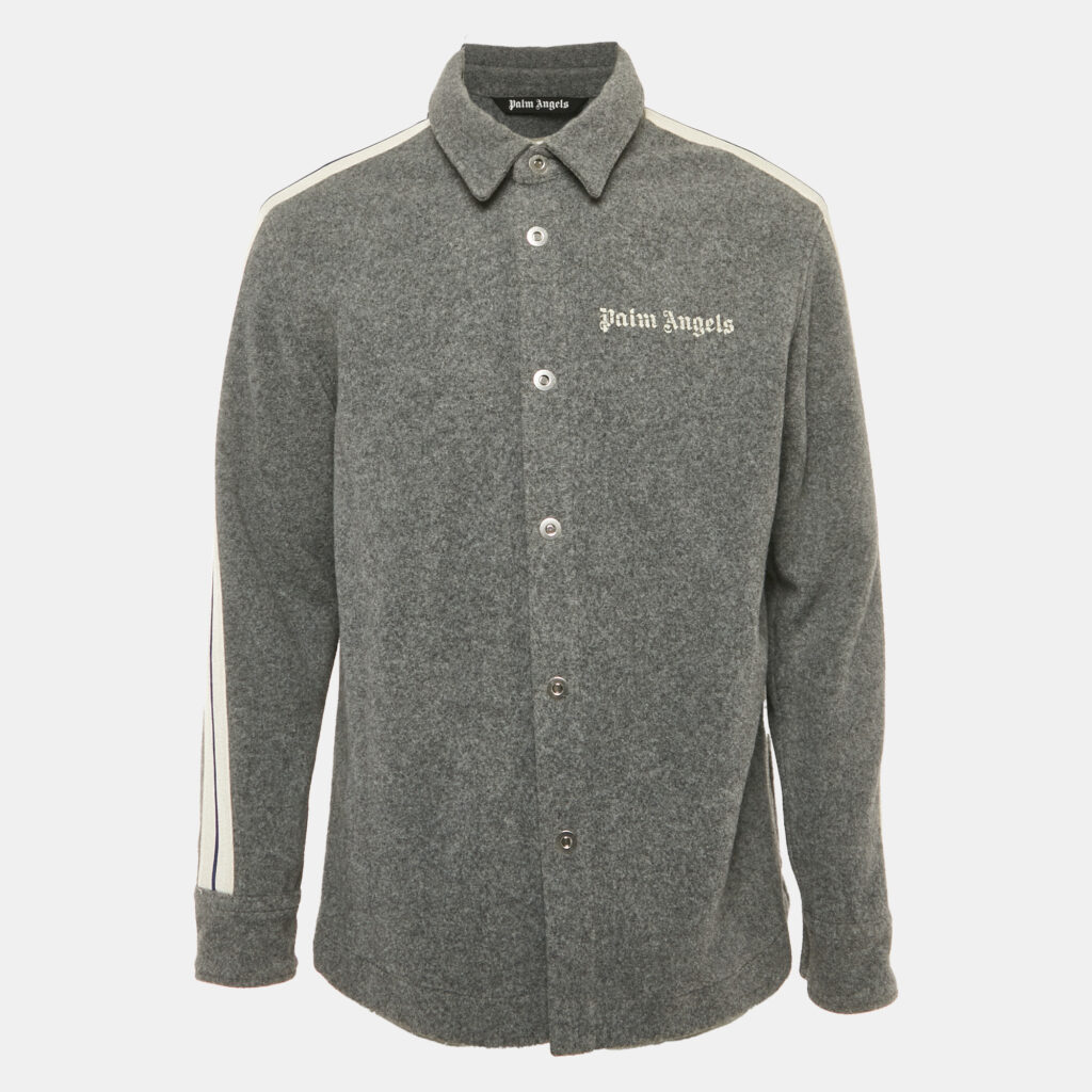 Palm Angels Grey Wool Blend Band Detail Track Shirt M Palm Angels Grey Wool Blend Band Detail Track Shirt M