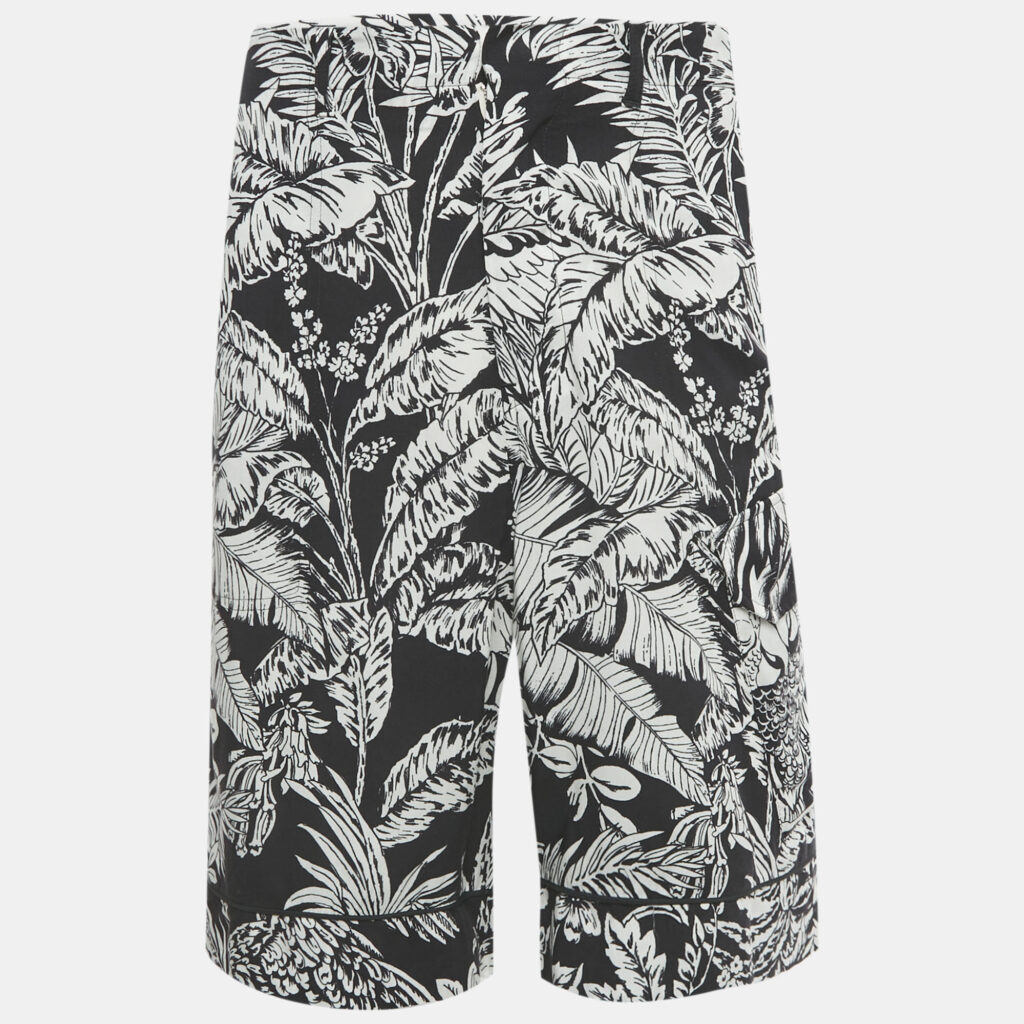 Palm Angels Black Parrots Print Crepe Shorts S Palm Angels Black Parrots Print Crepe Shorts S