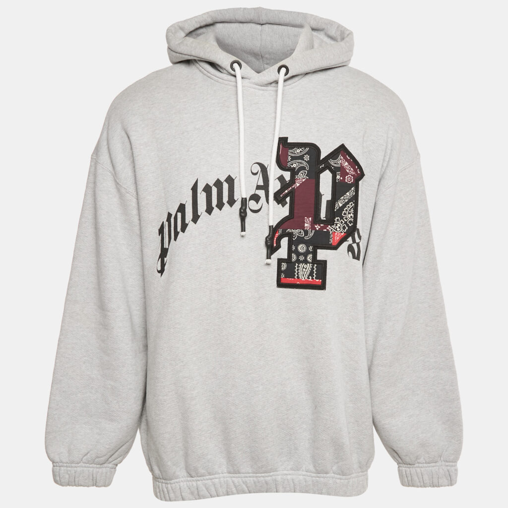 Palm Angels Grey Logo Print Cotton Hoodie XL