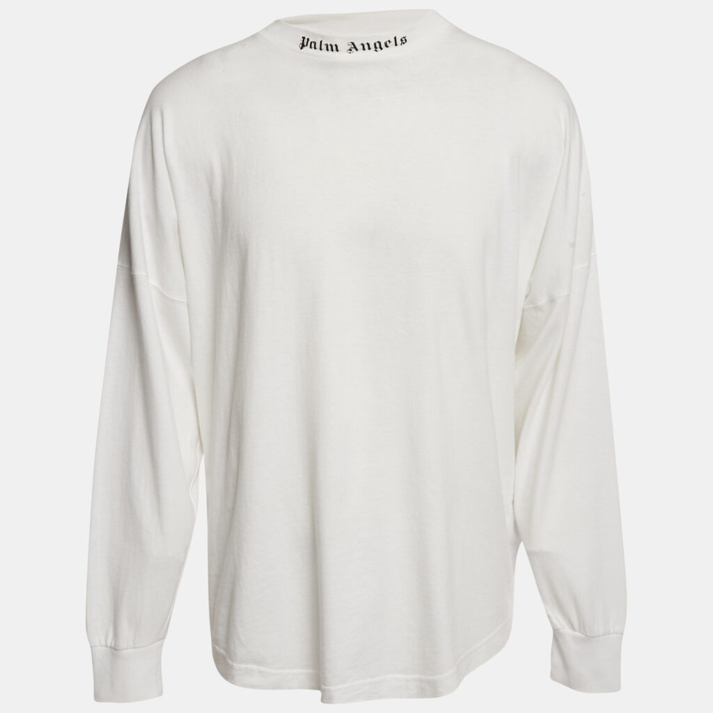 Palm Angels White Logo Print Jersey Long Sleeve T-Shirt M