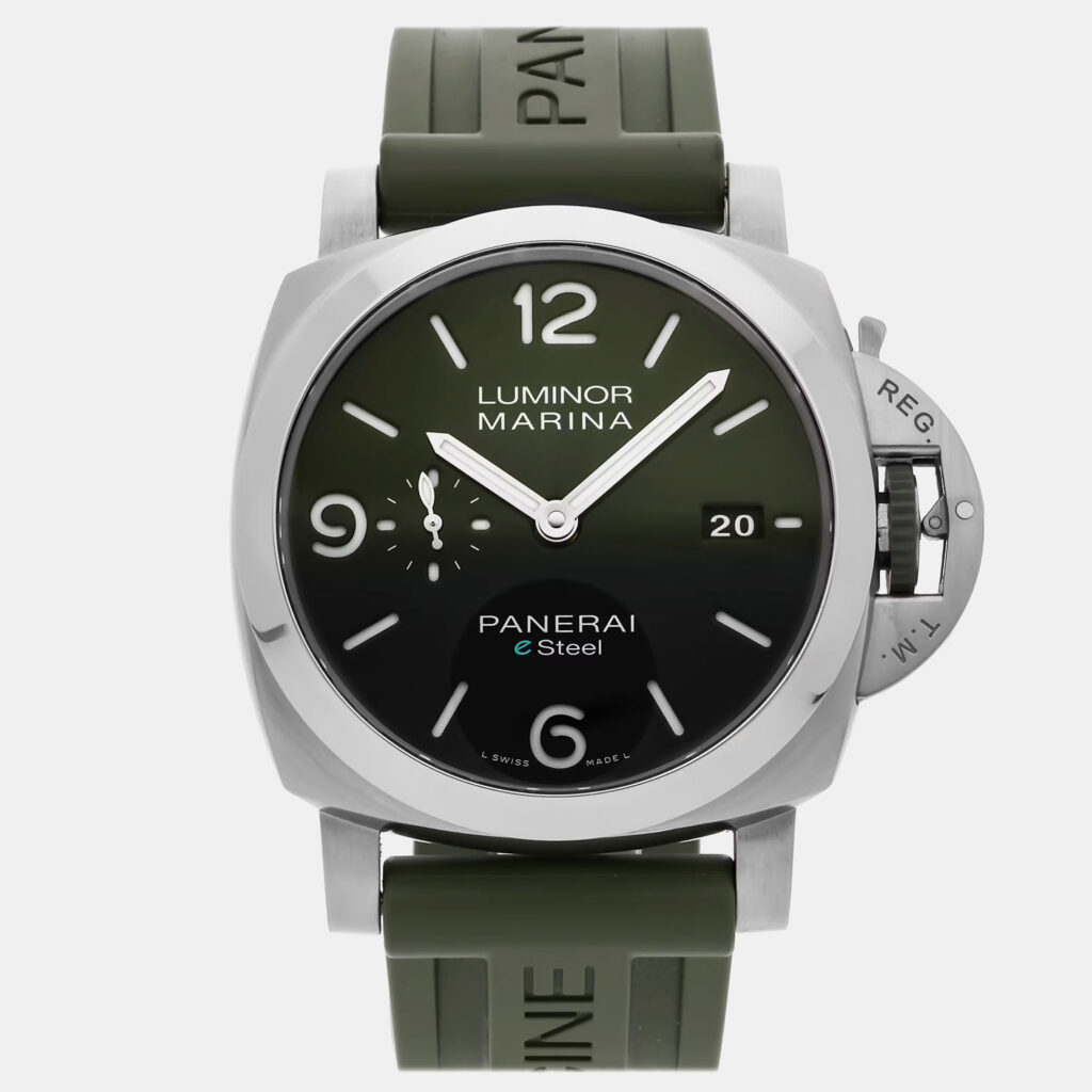 Pre-Owned Panerai Luminor Marina Verde Smeraldo eSteel PAM 1356 Automatic Green Stainless Steel Men's Wristwatch 44 mm Pre-Owned Panerai Luminor Marina Verde Smeraldo eSteel PAM 1356 Automatic Green Stainless Steel Men's Wristwatch 44 mm