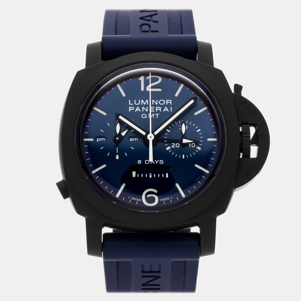 Pre-Owned Panerai Luminor Chrono Monopulsante 8 Giorni GMT Blu Notte PAM 1135