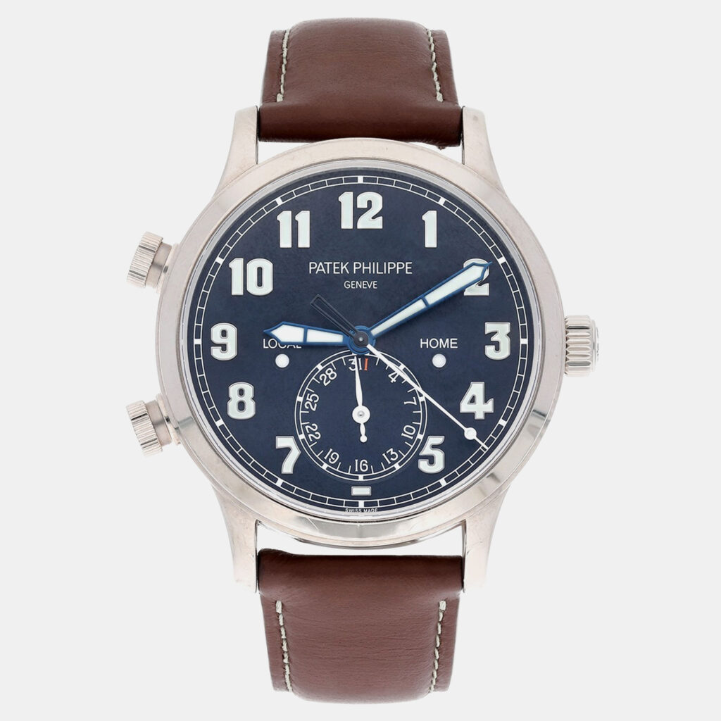luxury-men-patek-philippe-used-watches-p1231718-007-1.jpeg Patek Philippe Calatrava Travel Time 5524G-001 Automatic Blue 18k white gold Men's Wristwatch 42 mm