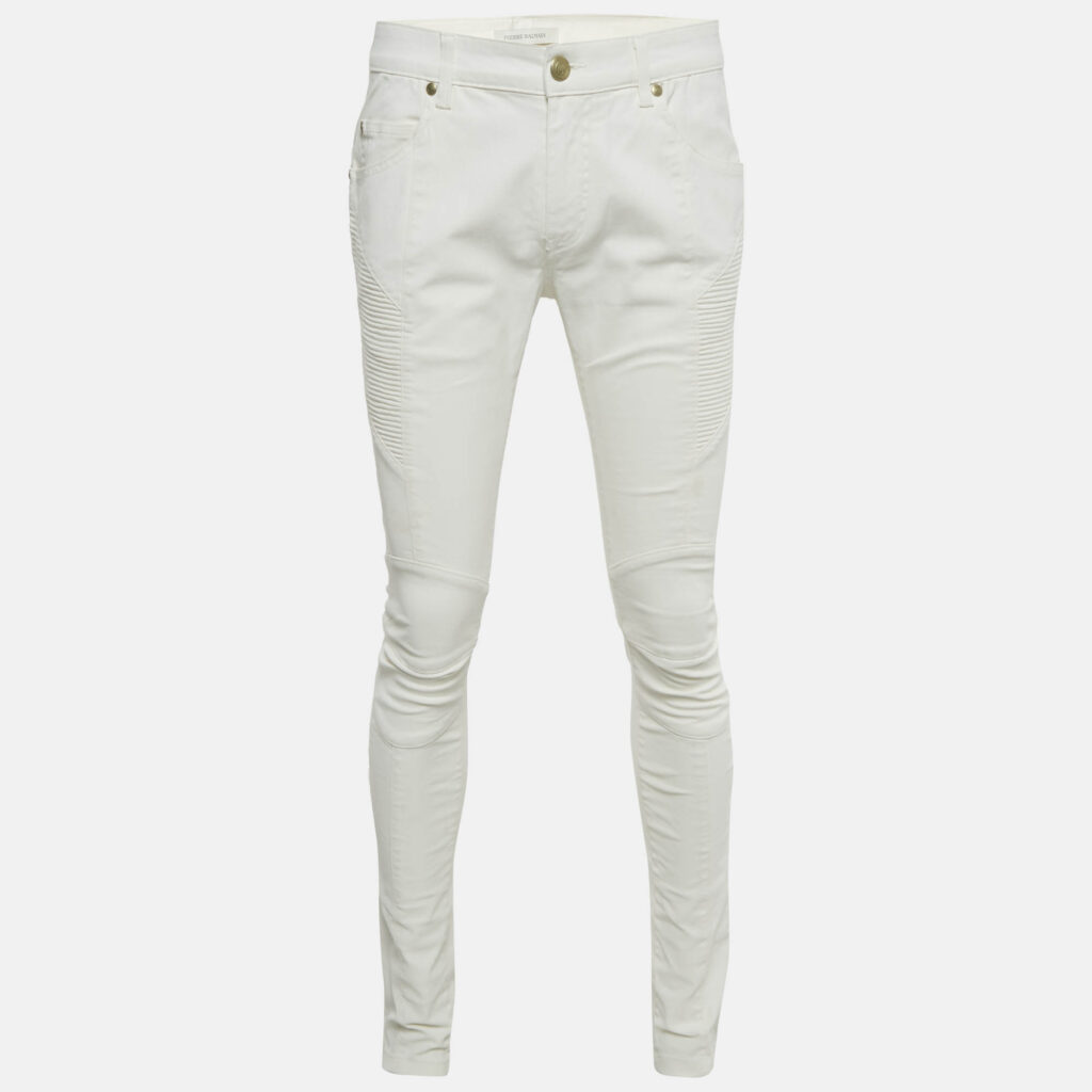 Pierre Balmain White Denim Applique Skinny Jeans L Waist 32"