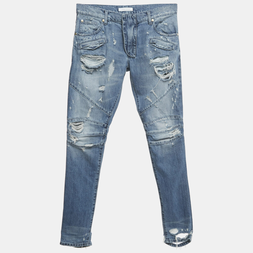 Pierre Balmain Blue Distressed Denim Jeans M Waist 33" Pierre Balmain Blue Distressed Denim Jeans M Waist 33"