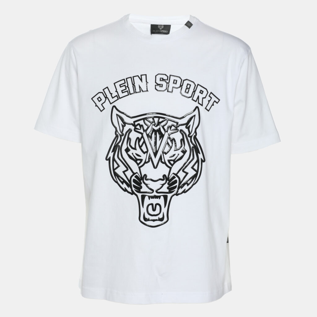 Plein Sport White Jersey Tiger Print T-Shirt L Plein Sport White Jersey Tiger Print T-Shirt L