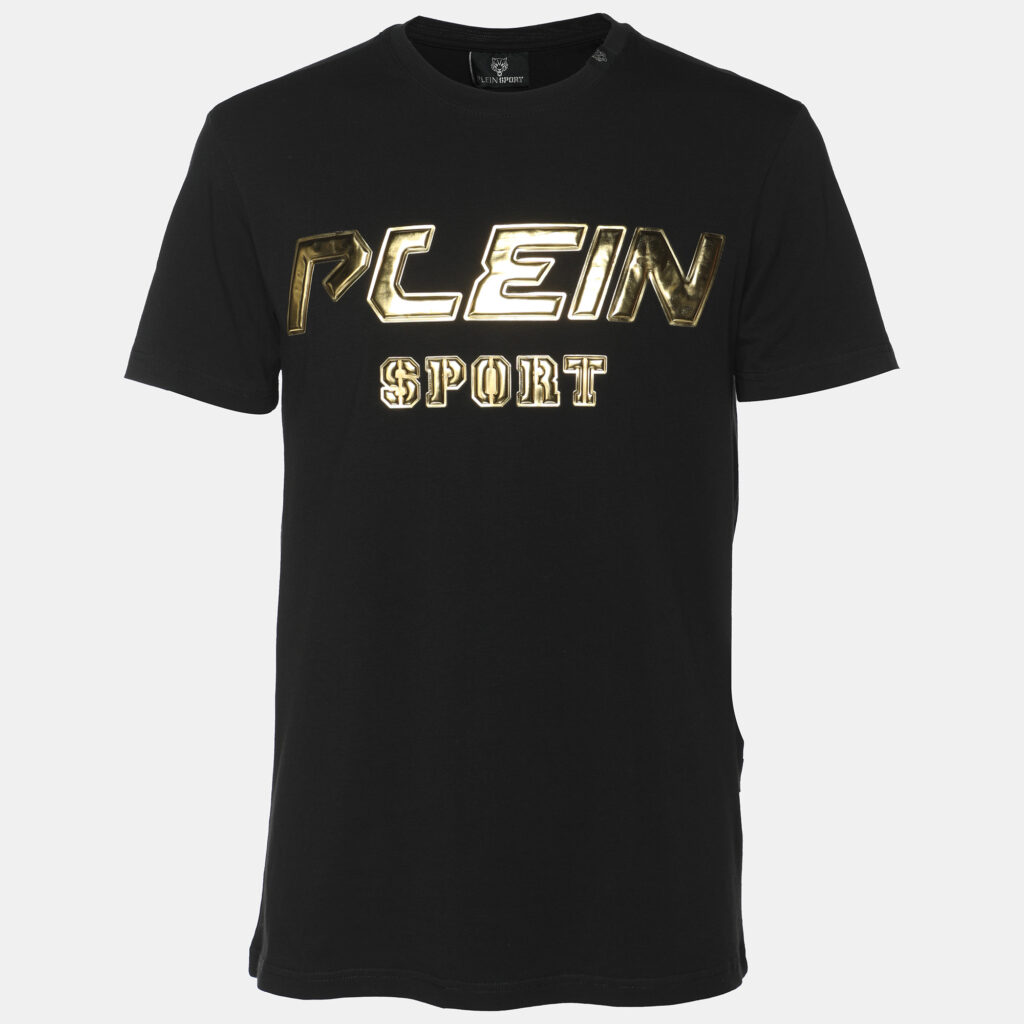 Plein Sport Black/Gold Jersey Logo Print T-Shirt M Plein Sport Black/Gold Jersey Logo Print T-Shirt M