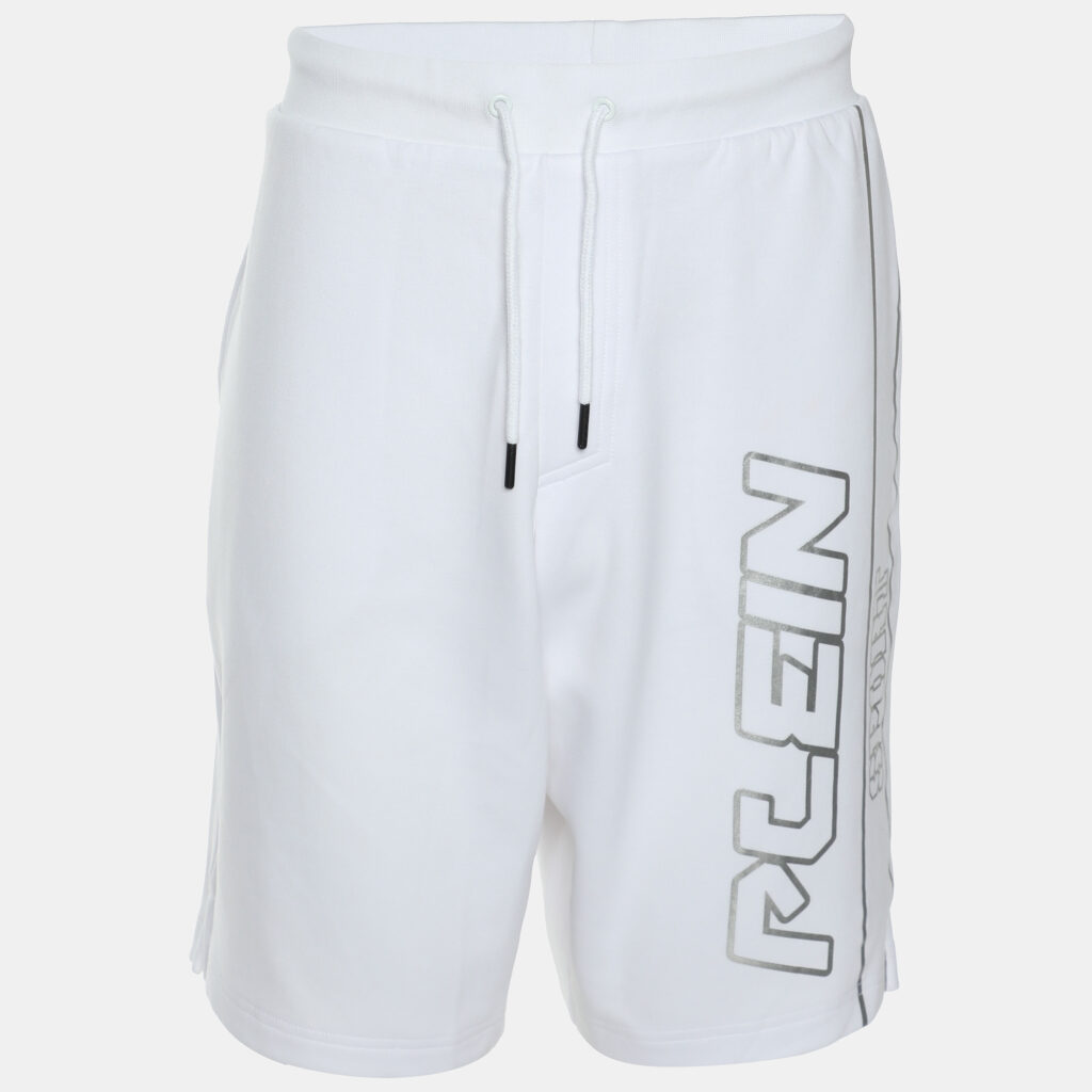Plein Sport White/Silver Jersey Logo Print Shorts L Plein Sport White/Silver Jersey Logo Print Shorts L