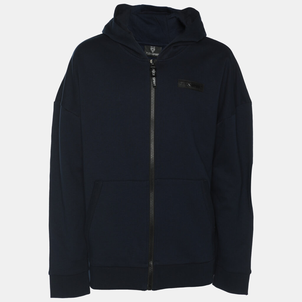 Plein Sport Navy Blue Jersey Logo Hoodie Jacket L