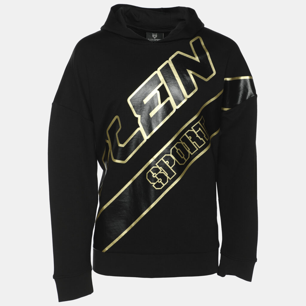 Plein Sport Black/Gold Jersey Logo Print Hooded Sweatshirt M Plein Sport Black/Gold Jersey Logo Print Hooded Sweatshirt M