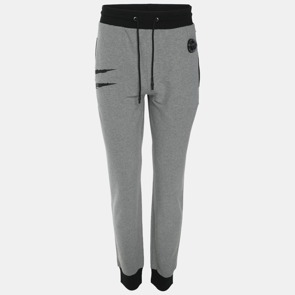 Plein Sport Grey/Black Jersey Logo Print Joggers XL