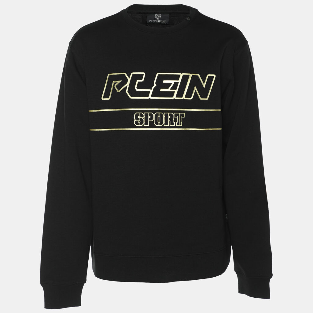 Plein Sport Black Jersey Logo Print Crew Neck Sweatshirt L Plein Sport Black Jersey Logo Print Crew Neck Sweatshirt L