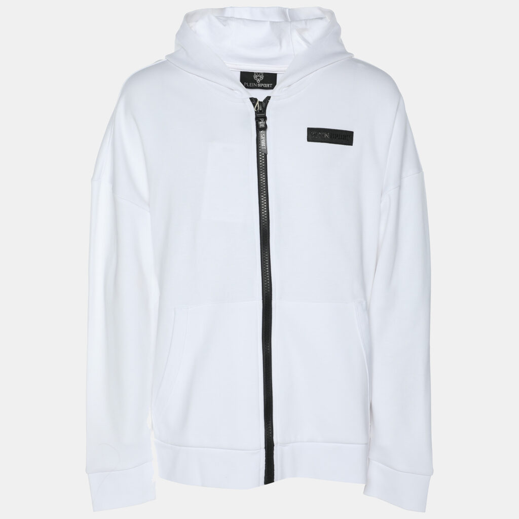 Plein Sport White Jersey Logo Embroidered Hoodie Zip Jacket M Plein Sport White Jersey Logo Embroidered Hoodie Zip Jacket M