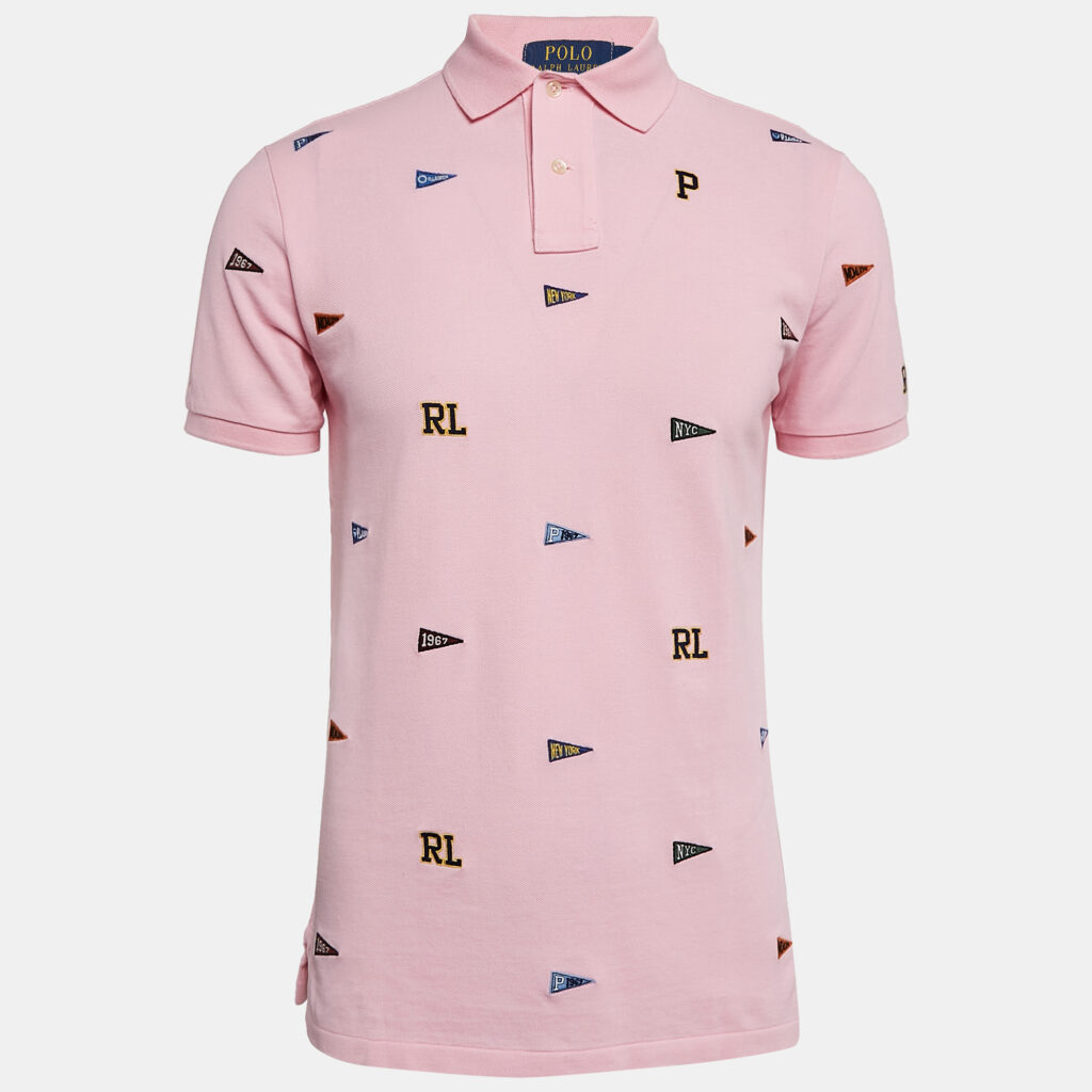 Polo Ralph Lauren Pink Embroidered Cotton Polo T-Shirt M