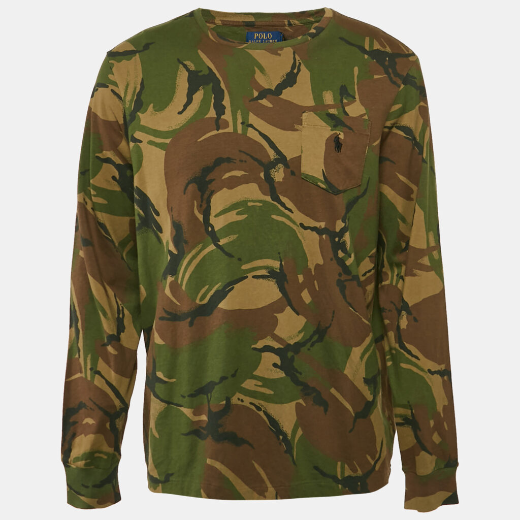 Polo Ralph Lauren Green Camouflage Print Cotton Long Sleeve T-Shirt L