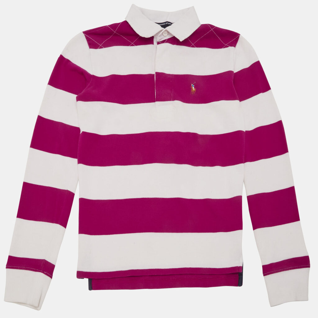 Ralph Lauren Sport Pink/White Striped Jersey Long Sleeve Polo T-Shirt S Ralph Lauren Sport Pink/White Striped Jersey Long Sleeve Polo T-Shirt S
