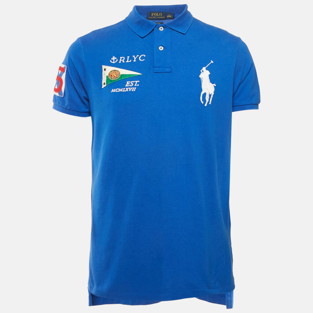 Polo Ralph Lauren Blue Embroidered Pique Polo T-Shirt L