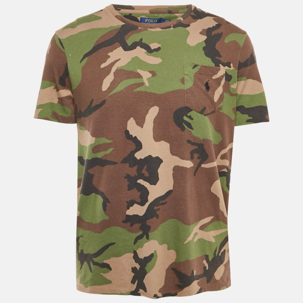 Polo Ralph Lauren Green/Multicolor Camouflage Print Crew Neck T-Shirt L Polo Ralph Lauren Green/Multicolor Camouflage Print Crew Neck T-Shirt L