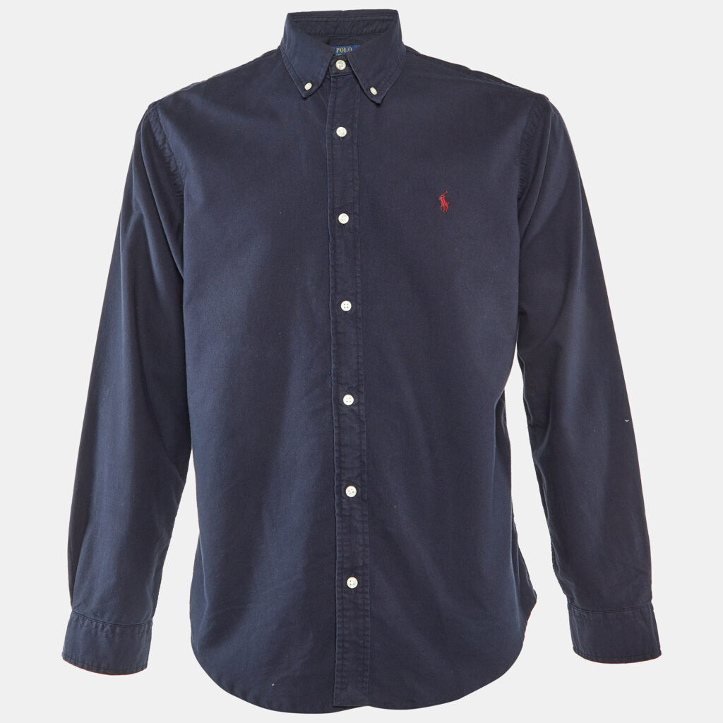 Polo Ralph Lauren Navy Blue Cotton Custom Fit Shirt L