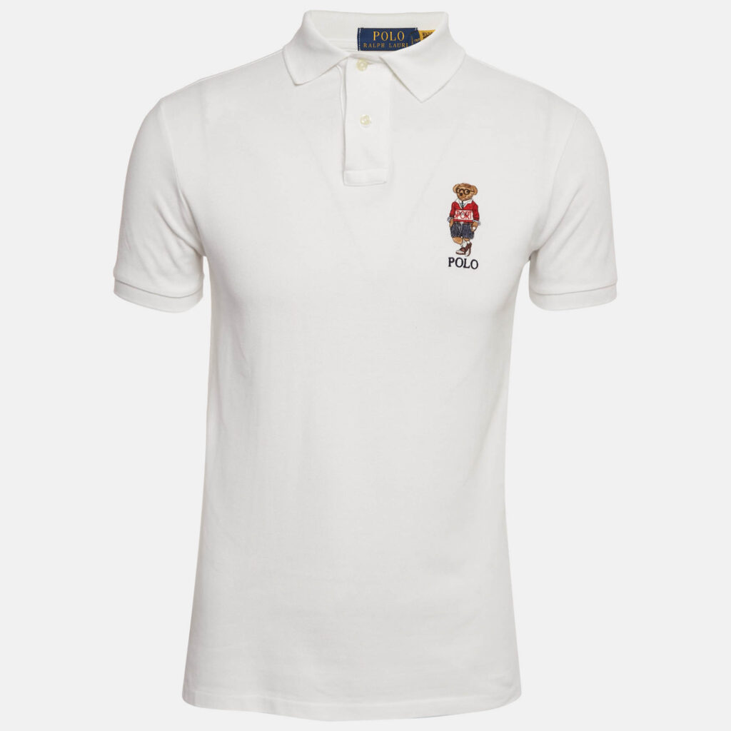 Polo Ralph Lauren White Teddy Embroidered Cotton Pique Polo T-Shirt S