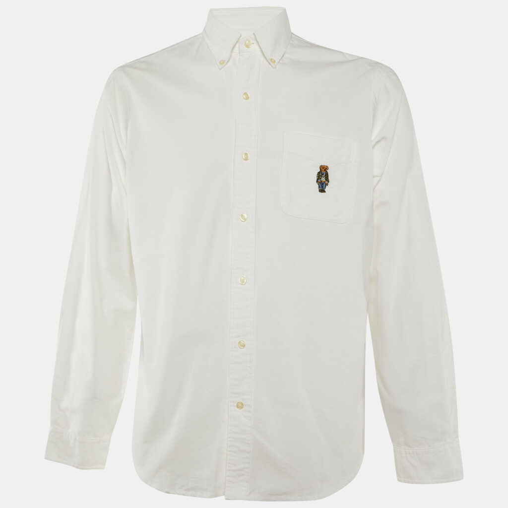 Polo Ralph Lauren White Cotton Logo Embroidered Cotton Button Front Shirt L Polo Ralph Lauren White Cotton Logo Embroidered Cotton Button Front Shirt L
