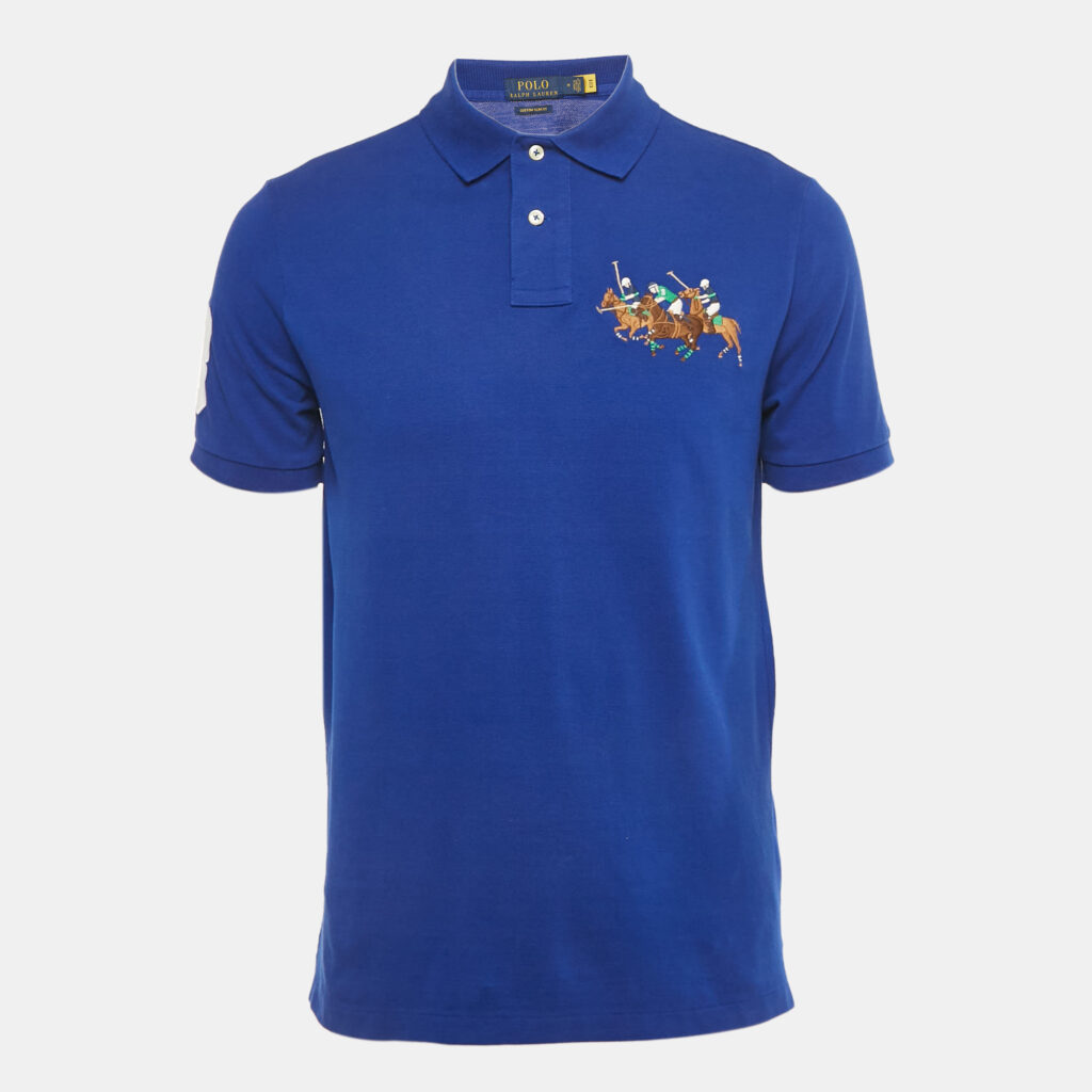Polo Ralph Lauren Blue Embroidered Pique Custom Slim Fit Polo T-Shirt M Polo Ralph Lauren Blue Embroidered Pique Custom Slim Fit Polo T-Shirt M