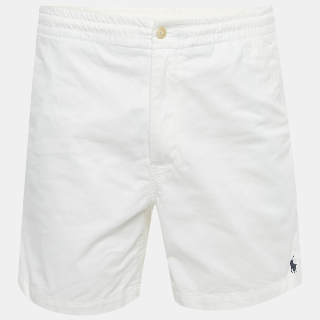 Polo Ralph Lauren White Logo Embroidered Cotton Stretch Fit Shorts L Polo Ralph Lauren White Logo Embroidered Cotton Stretch Fit Shorts L