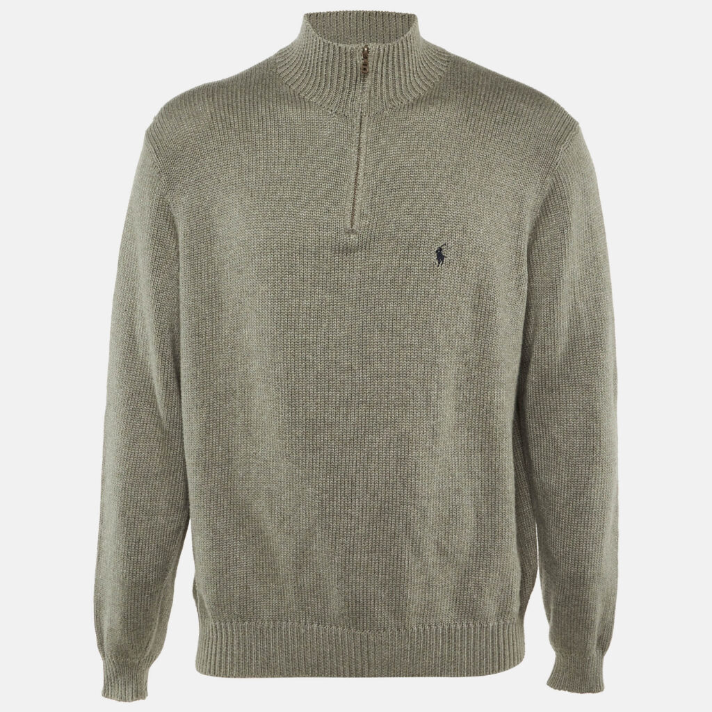 Polo Ralph Lauren Grey Cotton Knit High Neck Sweater L Polo Ralph Lauren Grey Cotton Knit High Neck Sweater L