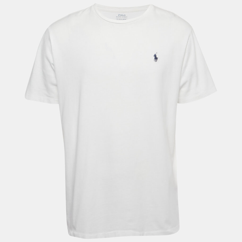 Polo Ralph Lauren White Logo Embroidered Cotton Crewneck T-Shirt XL Polo Ralph Lauren White Logo Embroidered Cotton Crewneck T-Shirt XL
