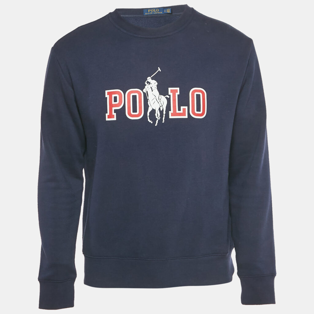 luxury-men-polo-ralph-lauren-used-clothes-p1226037-005-1.jpg Polo Ralph Lauren Navy Blue Logo Print Cotton Blend Sweatshirt S
