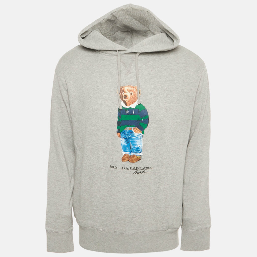 Polo Ralph Lauren Grey Polo Bear Print Cotton Hoodie L Polo Ralph Lauren Grey Polo Bear Print Cotton Hoodie L