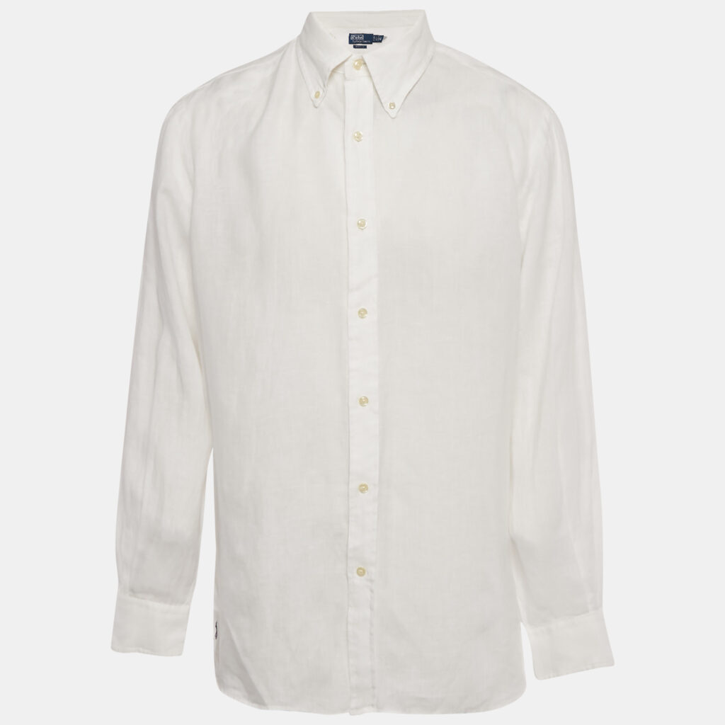 Polo Ralph Lauren White Logo Embroidered Linen Shirt XL Polo Ralph Lauren White Logo Embroidered Linen Shirt XL