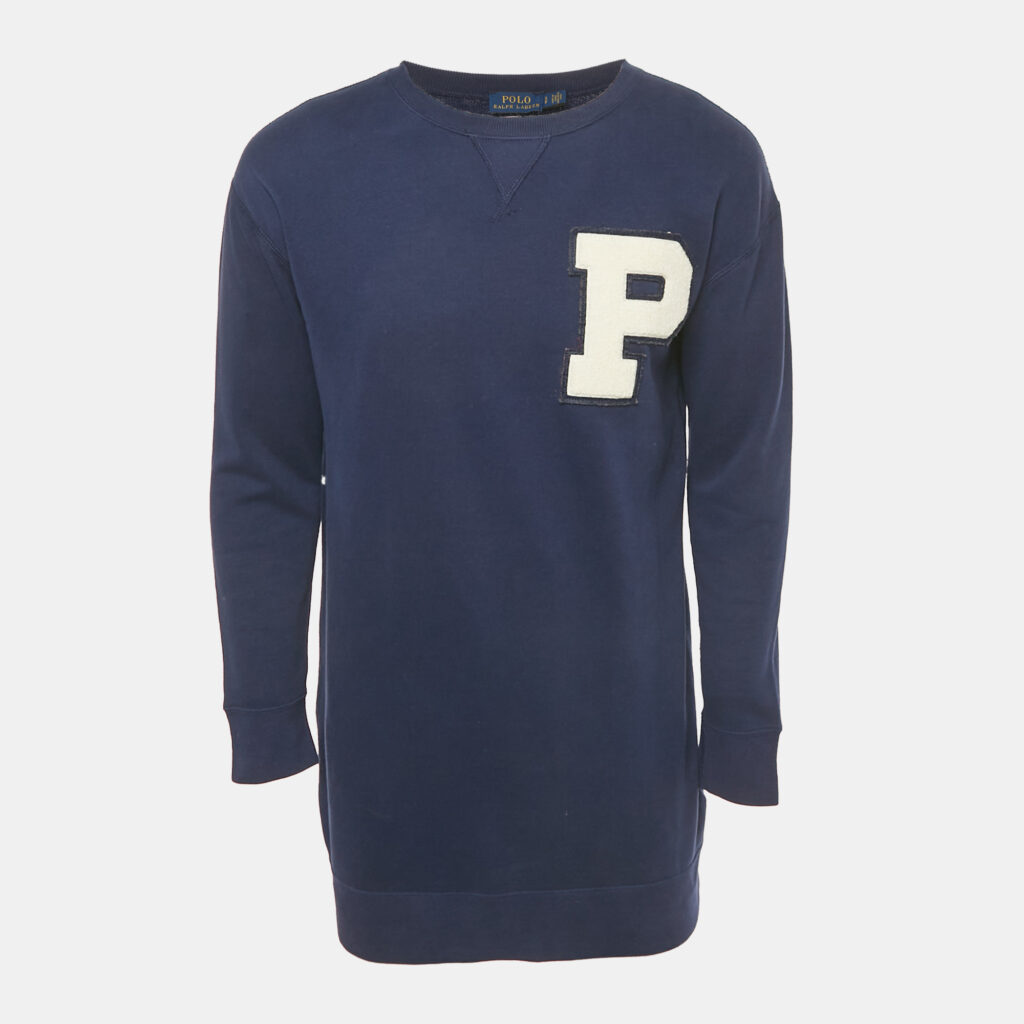 Polo Ralph Lauren Navy Blue Knit "P" Patch Letterman Jumper S Polo Ralph Lauren Navy Blue Knit "P" Patch Letterman Jumper S