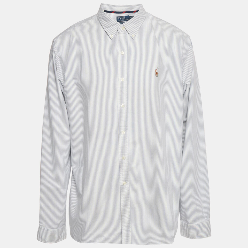 Polo Ralph Lauren White /Blue Striped Cotton Slim Fit Shirt XXL Polo Ralph Lauren White /Blue Striped Cotton Slim Fit Shirt XXL