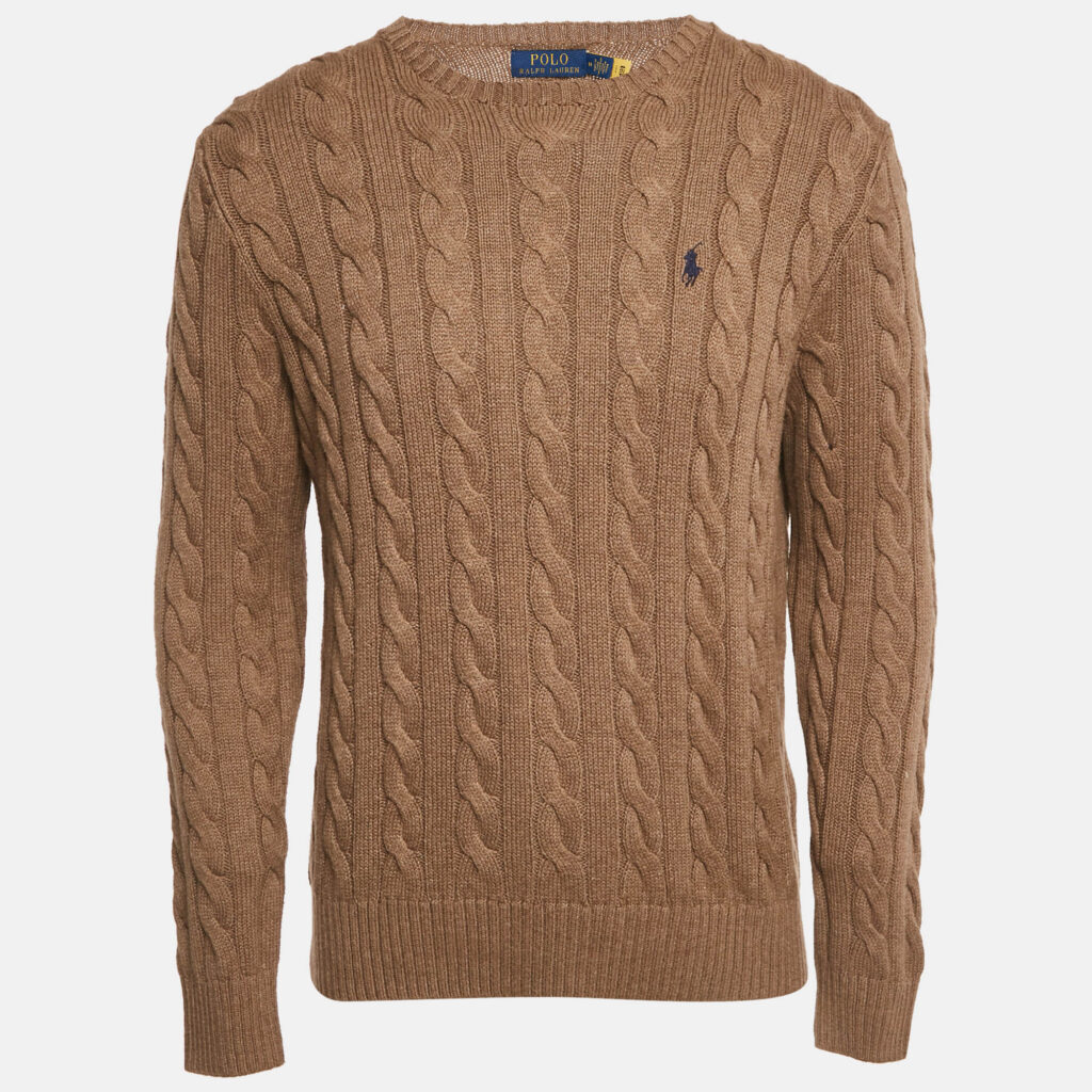 Polo Ralph Lauren Brown Cable Knit Crewneck Sweater L