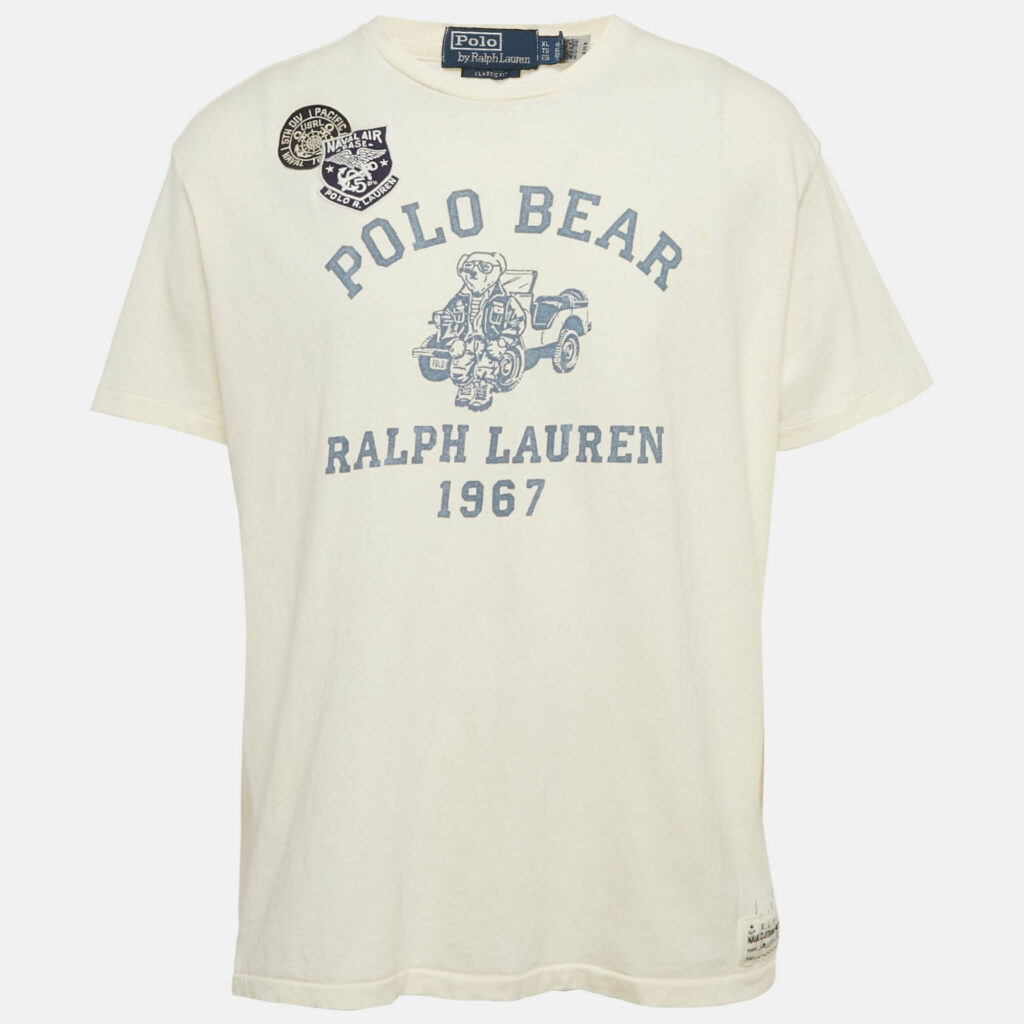 Polo Ralph Lauren Cream Print Cotton Crew Neck T-Shirt XL Polo Ralph Lauren Cream Print Cotton Crew Neck T-Shirt XL