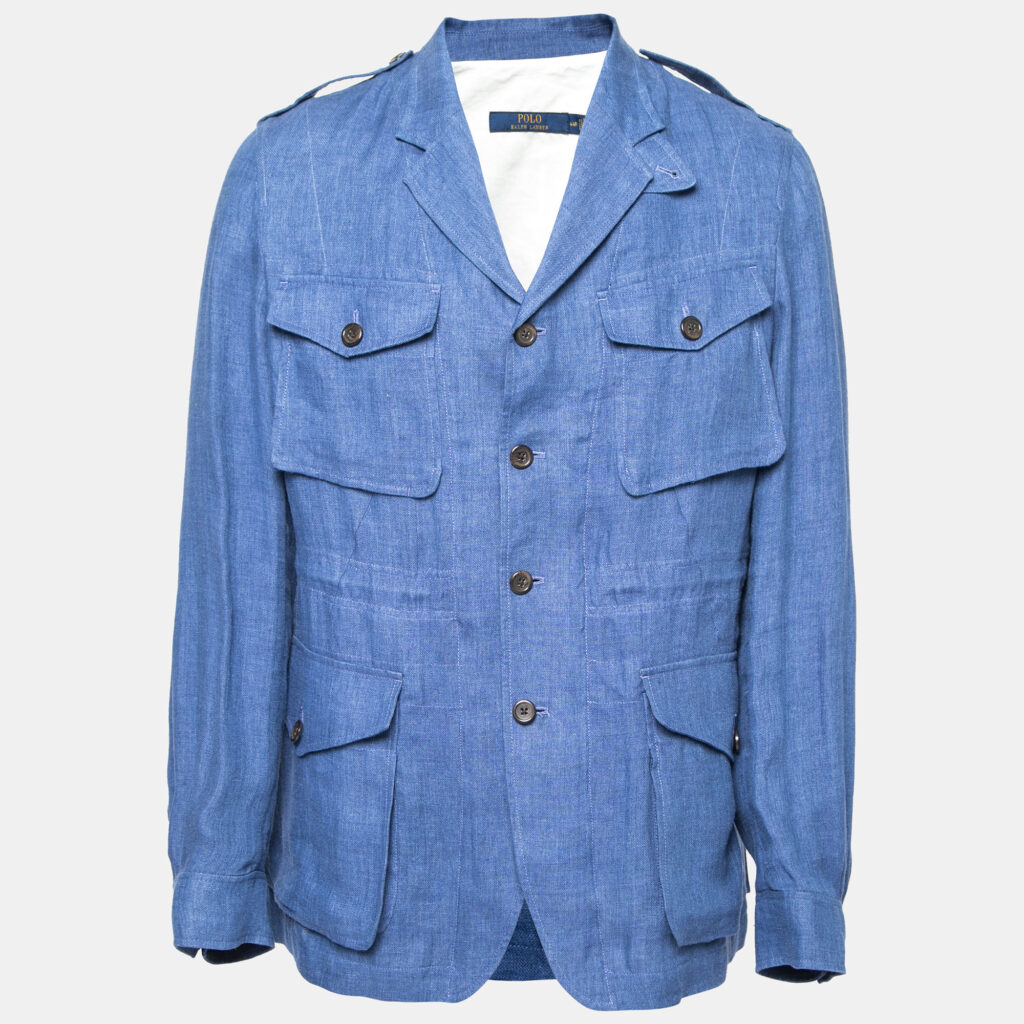 Polo Ralph Lauren Blue Linen Side Slit Button Front Jacket XS Polo Ralph Lauren Blue Linen Side Slit Button Front Jacket XS