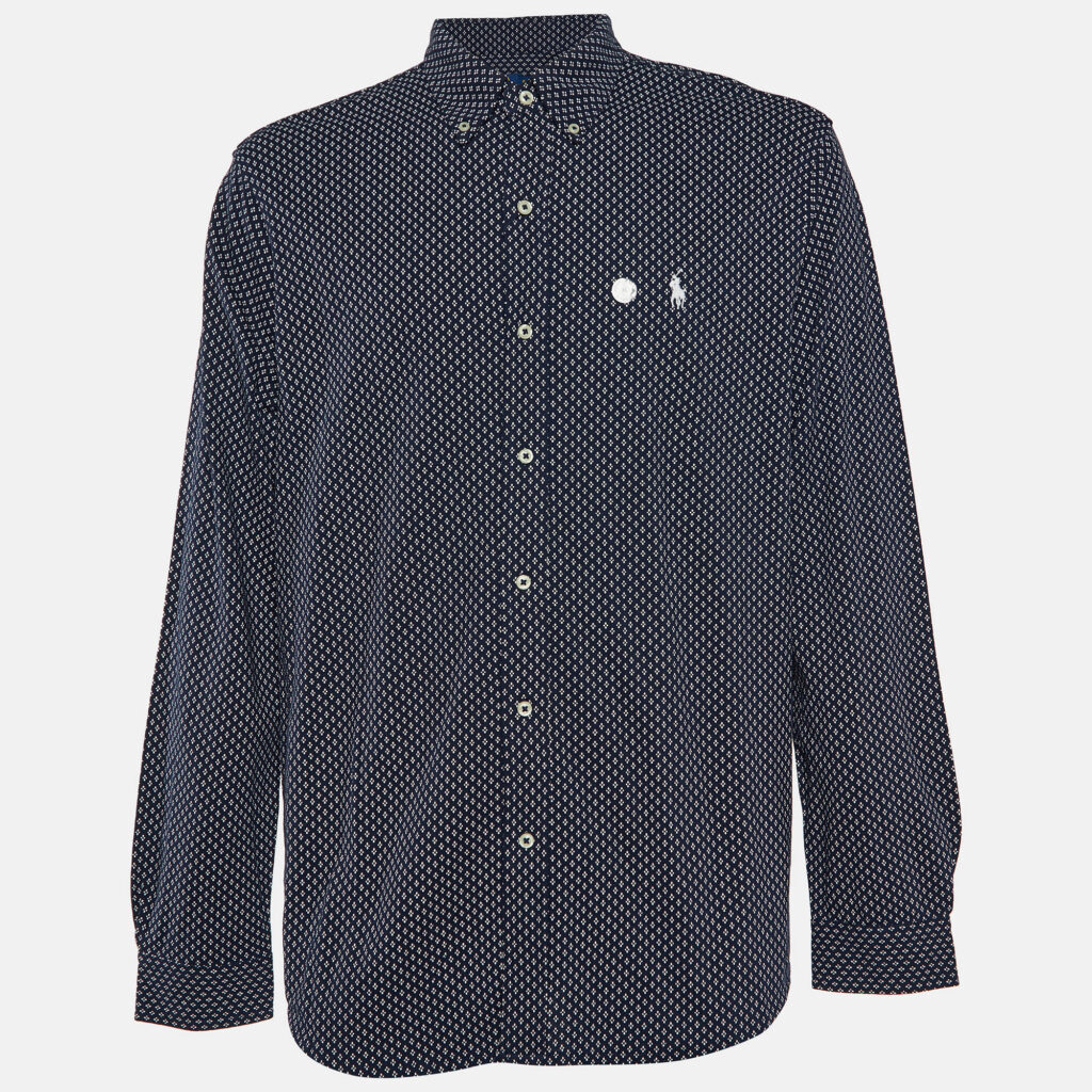 Polo Ralph Lauren Navy Blue Printed Cotton Button Down Full Sleeve Shirt XL